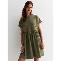 New Look Khaki Cotton Short Sleeve Mini Smock Dress