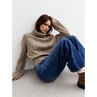 New Look Cable Knit Roll Neck Jumper - Mink