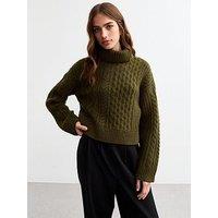 New Look Cable Knit Roll Neck Jumper - Khaki