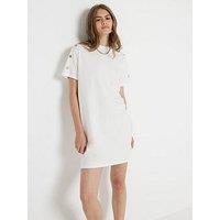 River Island Eyelet Detail T-Shirt Dress - White