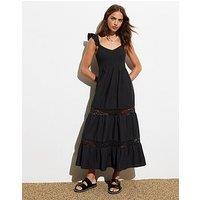 New Look Black Frill-Strap Midi Dress