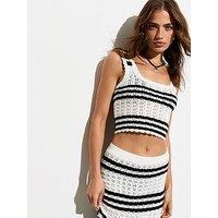 New Look White Stripe Crochet-Knit Vest Top