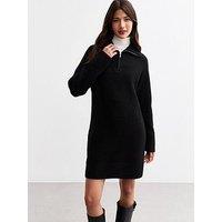 New Look Knitted Half Zip Mini Jumper Dress - Black