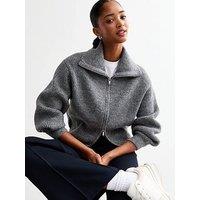 New Look Dark Grey Rib Knit High Neck Cardigan