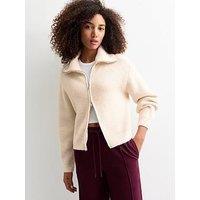 New Look Cream Rib Knit High Neck Cardigan