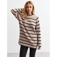 New Look Striped Ribbed Knit Long Raglan Jumper - Multi