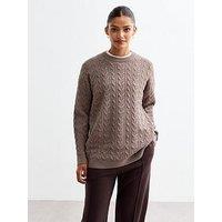 New Look Crew Neck Cable Knit Jumper - Light Brown