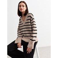 New Look Stripe Oversize V Neck Jumper - Multi