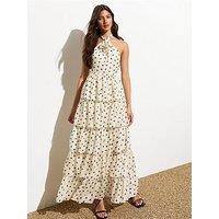 New Look White Spot Print Tiered Halter Neck Maxi Dress