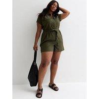 New Look Curves Khaki Cotton Utility Playsuit