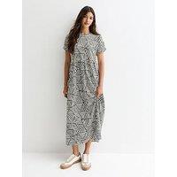 New Look Green Cotton Geometric-Print Smock Midi Dress