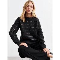 New Look Sequin Stripe Knitted Jumper - Dark Grey