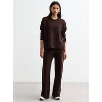 New Look Knit Wide Leg Trousers - Dark Brown