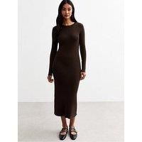New Look Rib Knit Midi Dress - Dark Brown