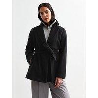 New Look Short Belted Coat - Black