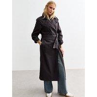 New Look Dark Grey Double-Breasted Lined Cotton Trench Coat