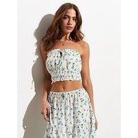 New Look White Rose Ditsy Print Ruched Bandeau