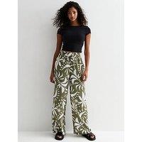 New Look Green Leaf Print Wide Leg Trousers