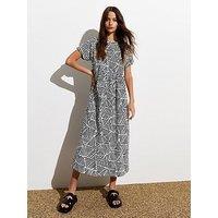 New Look Abstract Print Jersey Cotton Midi Smock Dress - Black/White