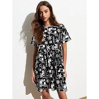 New Look Black Abstract Print Babydoll Mini Smock Dress