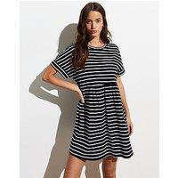 New Look Black Cotton Breton-Stripe Baby Doll Dress