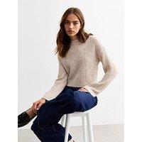 New Look Cream Ribbed Knit Crew Neck Jumper - Beige