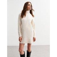 New Look Knit Roll Neck Mini Jumper Dress - Cream