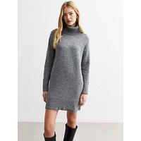 New Look Knit Roll Neck Mini Jumper Dress - Grey