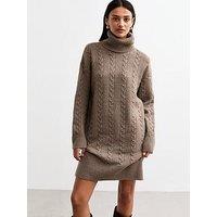 New Look Mink Cable Roll Neck Knit Mini Dress - Brown
