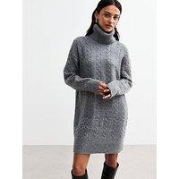 New Look Cable Roll Neck Knit Mini Dress - Grey