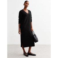 New Look V Neck Knit Midi Jumper Dress - Black