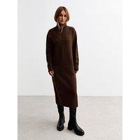 New Look Brown Knit High Neck Midi Dress - Dark Brown