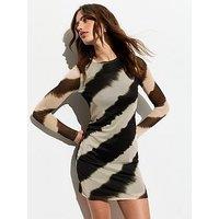 New Look Black Ombre Long-Sleeve Mesh Mini Dress