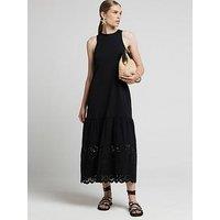 River Island Broderie Hem Midi Dress - Black