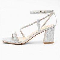 Quiz Silver Diamante Block Heeled Sandals