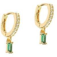 The Love Collection Green Rectangle Dropper Huggie Hoops