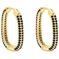 The Love Silver Collection 18Ct Gold Plated Micro Set Black Cz Rectangular Huggie Hoops