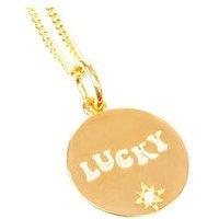 The Love Collection 18Ct Gold Plated "Lucky" Engraved Disk With Cz Stone
