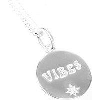 The Love Collection Sterling Silver "Vibes" Engraved Disk With Cz Stone