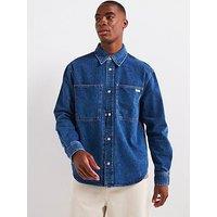 Calvin Klein Jeans Regular Linear Logo Denim Shirt - Midi Wash