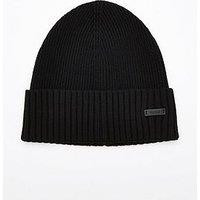 Boss Fati Leather Tab Logo Beanie Hat - Black