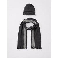 Boss Enzo Corporate Stripe Beanie And Scarf Gift Set - Grey