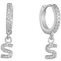 The Love Collection Sterling Silver Cz Initial Huggie Earrings