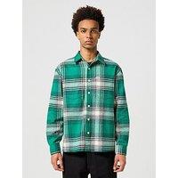 Wrangler Long Sleeve Frayed Hem Flannel Check Shirt - Green