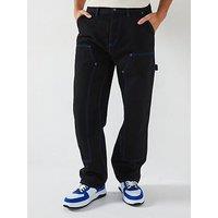 Hugo Blue Carpenter Contrast Stitch Baggy Fit Jeans-Black