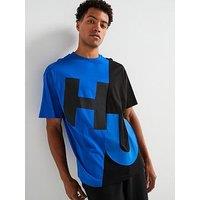 Hugo Blue Nokerios Loose Fit Abstract Logo T-Shirt- Black/Blue