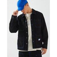 Hugo Blue Esantos Contrast Stitch Utility Overshirt-Black