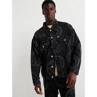 Hugo Blue Wes Relaxed Fit Smiley Print Denim Jacket-Black