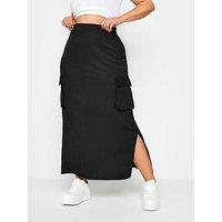 Yours Textured Utility Maxi Skirt - Black