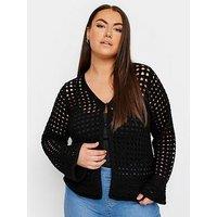 Yours Button Thru Crochet Cardi - Black